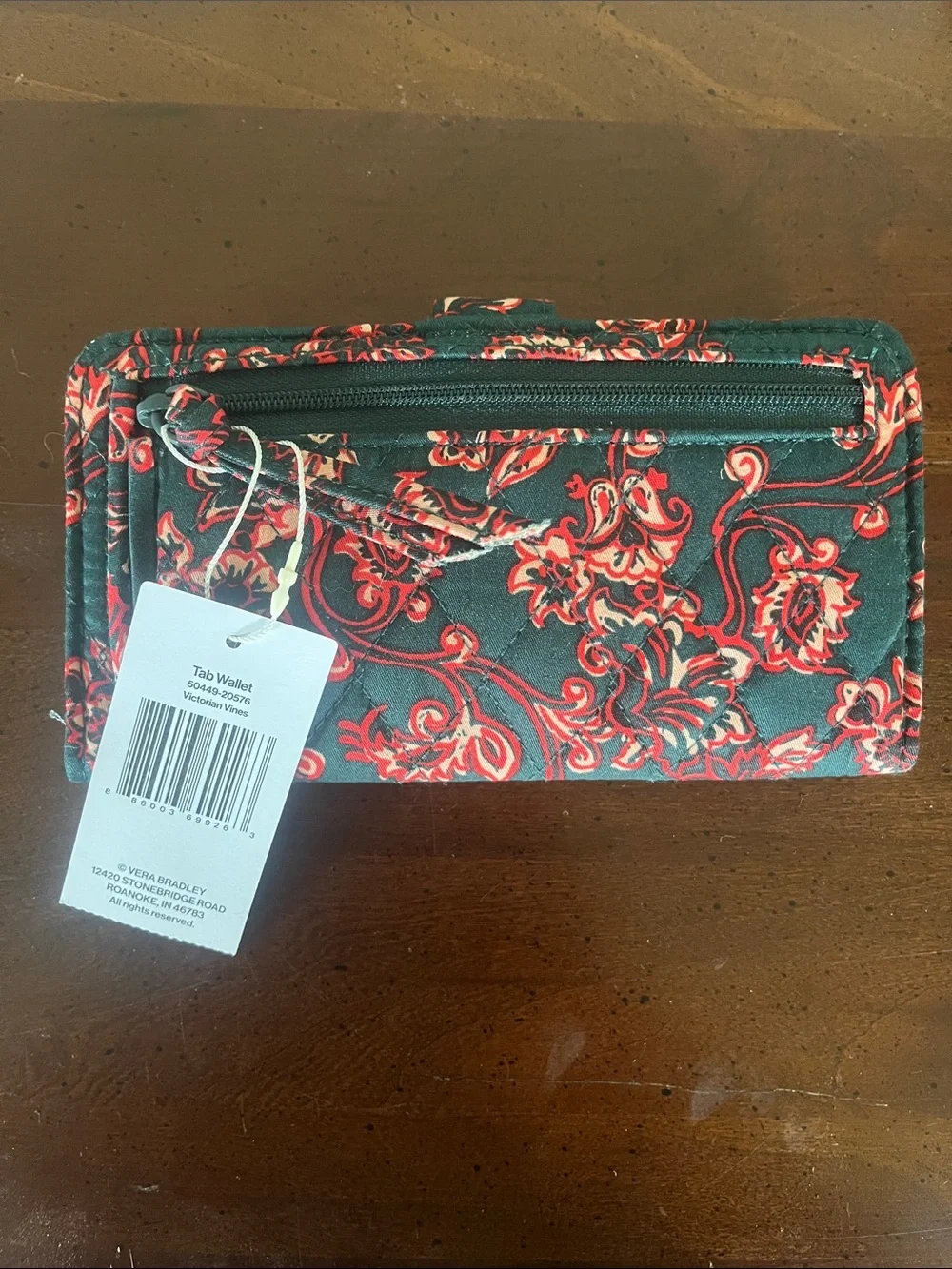 Vera Bradley Quilted Tab Wallet Victorian Vines - Picture 2 of 4